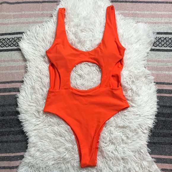 neon orange one piece bathing suit